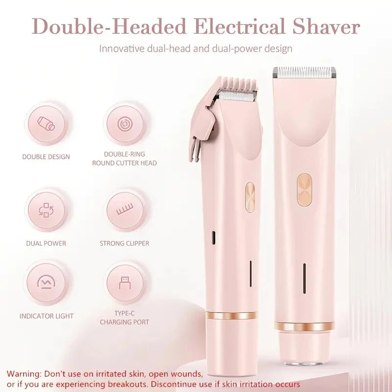 2-In-1 Dual Head Women'S Electric Shaver, Women'S Electric Hair Clipper, Women'S Electric Bikini Trimmer